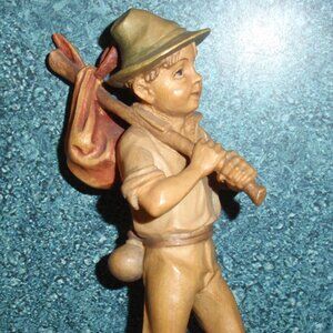"Running Away" ANRI 5" Wood Carving Figurine - Italy - Signed By Ulrich Bernardi